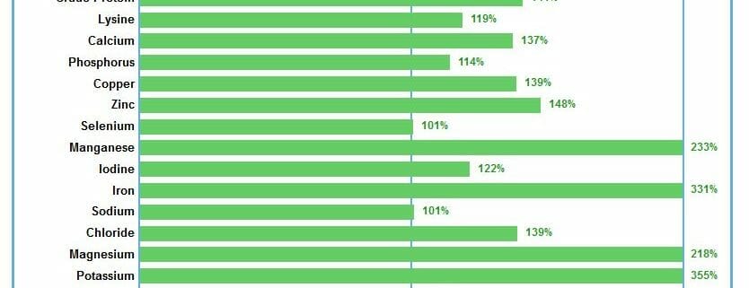 A graph showing all nutrients for a horse's diet being met properly